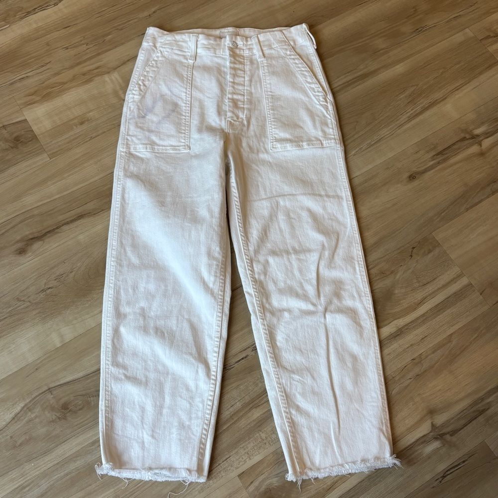 Mother Patch Pocket Private Ankle Fray Fairest Of Them All White Jeans